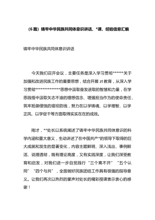 铸牢中华民族共同体意识讲话、党课、经验信息汇编（6篇）