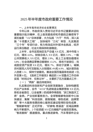 2025年半年度市政府重要工作情况