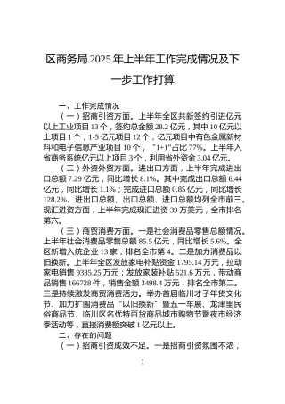 区商务局2025年上半年工作完成情况及下一步工作打算