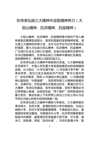 在传承弘扬三大精神中汲取精神伟力（大别山精神、抗洪精神、抗疫精神）