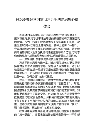 县纪委书记学习贯彻习近平法治思想心得体会