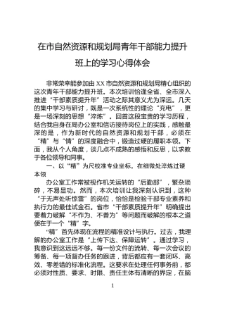 在市自然资源和规划局青年干部能力提升班上的学习心得体会