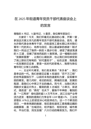 在2025年街道青年党员干部代表座谈会上的发言