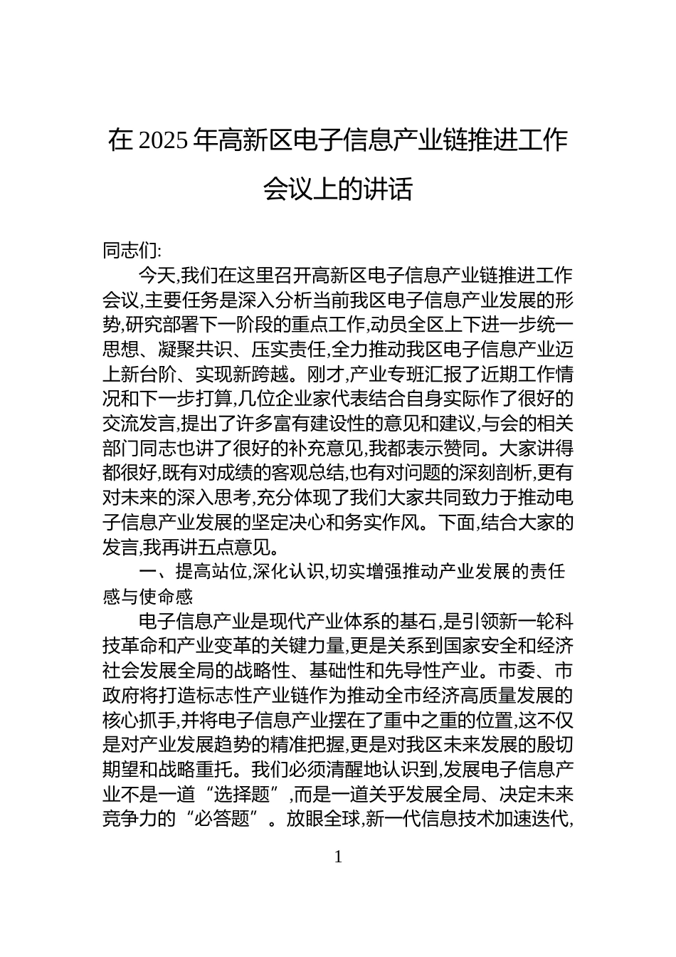 在2025年高新区电子信息产业链推进工作会议上的讲话_第1页