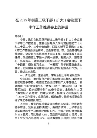在2025年街道二级干部（扩大）会议暨下半年工作推进会上的讲话