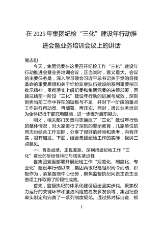 在2025年集团纪检“三化”建设年行动推进会暨业务培训会议上的讲话