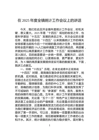 在2025年度全镇统计工作会议上的讲话