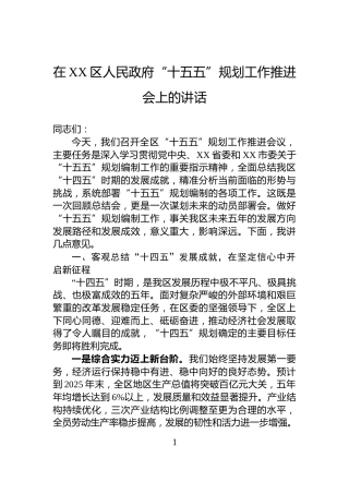 在XX区人民政府“十五五”规划工作推进会上的讲话