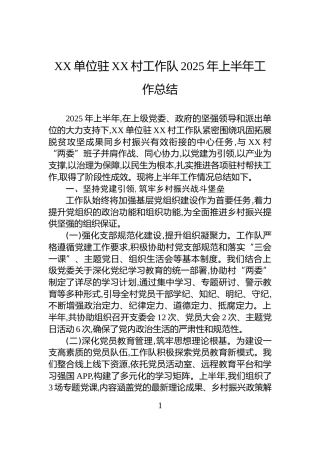 XX单位驻XX村工作队2025年上半年工作总结