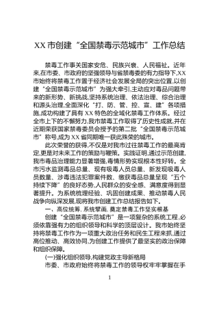 XX市创建“全国禁毒示范城市”工作总结