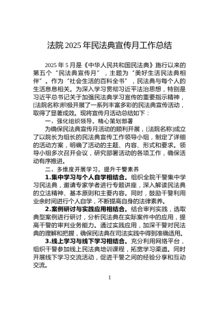 法院2025年民法典宣传月工作总结