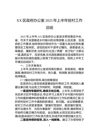 XX区政府办公室2025年上半年驻村工作总结