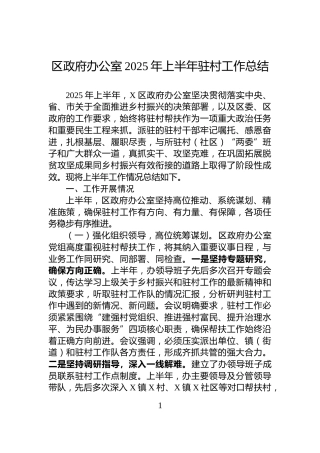 区政府办公室2025年上半年驻村工作总结