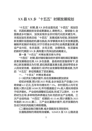 XX县XX乡“十五五”时期发展规划