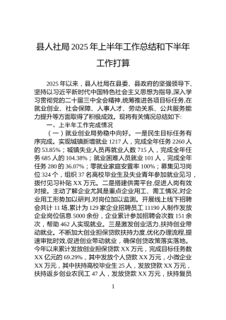 县人社局2025年上半年工作总结和下半年工作打算