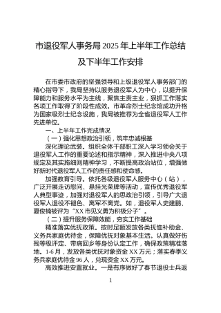 市退役军人事务局2025年上半年工作总结及下半年工作安排