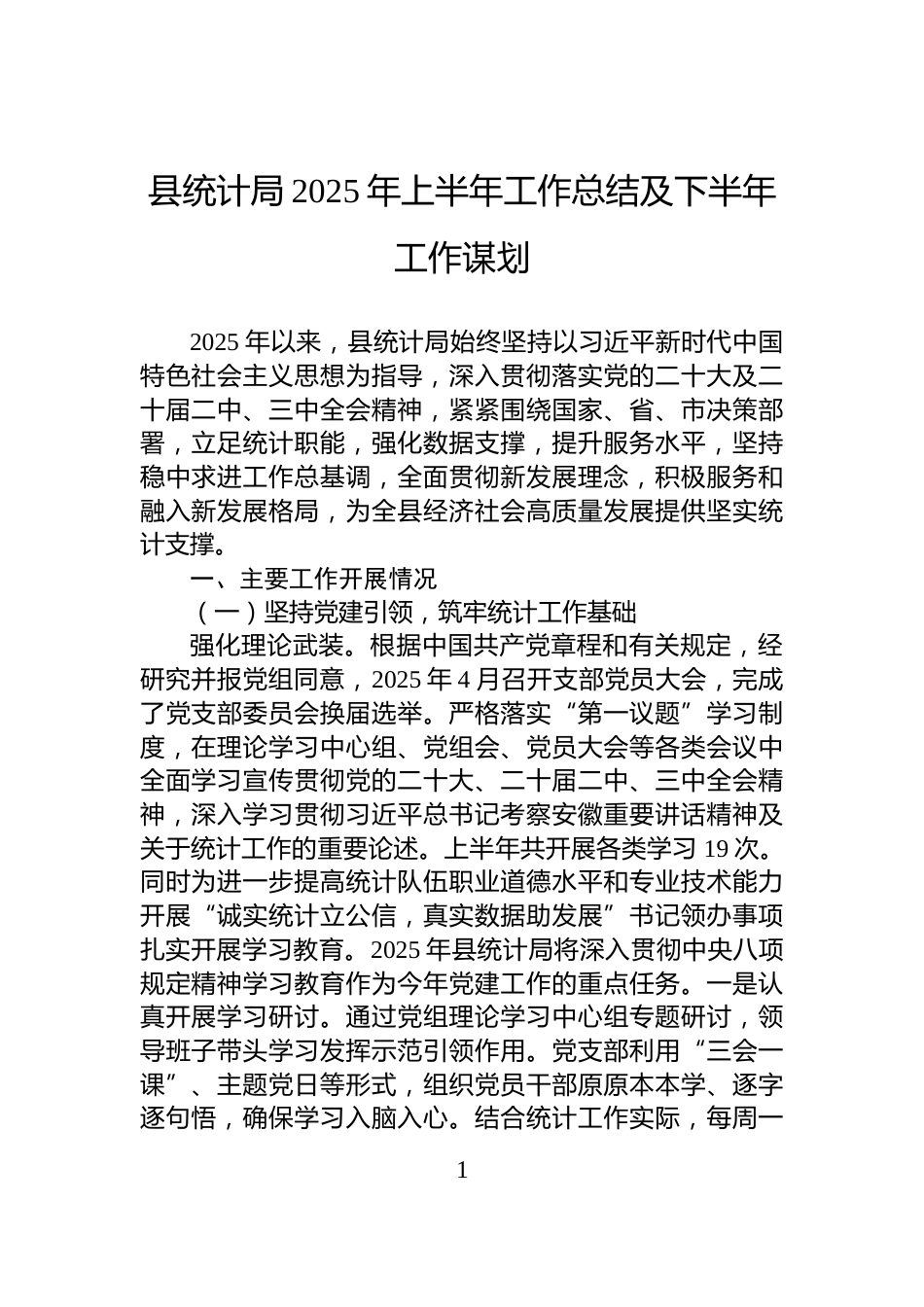 县统计局2025年上半年工作总结及下半年工作谋划_第1页