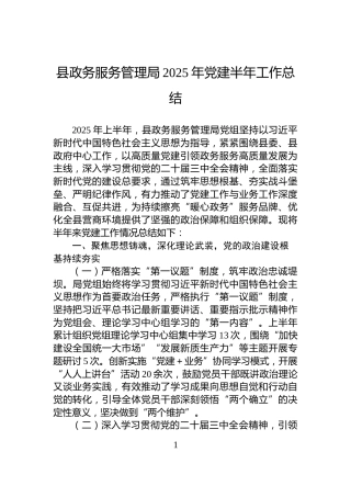 县政务服务管理局2025年党建半年工作总结