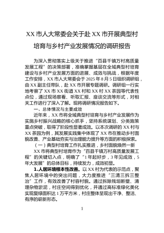 XX市人大常委会关于赴XX市开展典型村培育与乡村产业发展情况的调研报告