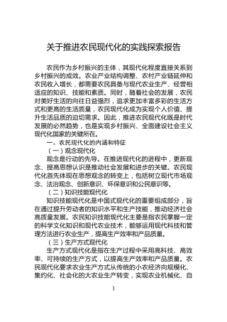 关于推进农民现代化的实践探索报告