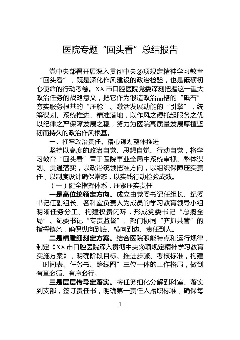 医院专题“回头看”总结报告_第1页