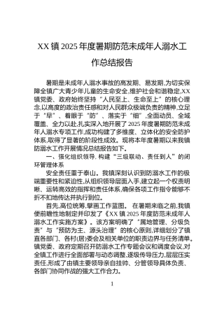 XX镇2025年度暑期防范未成年人溺水工作总结报告