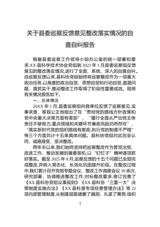 关于县委巡察反馈意见整改落实情况的自查自纠报告