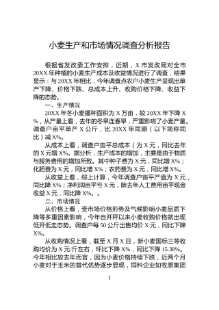 小麦生产和市场情况调查分析报告