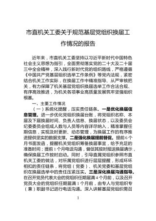 市直机关工委关于规范基层党组织换届工作情况的报告