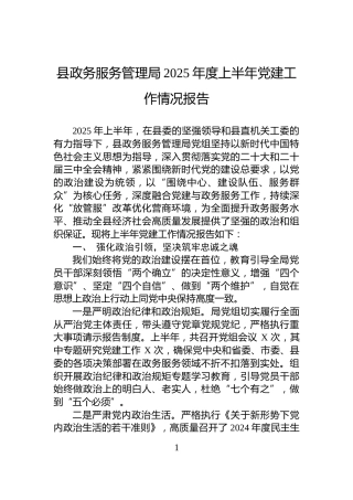 县政务服务管理局2025年度上半年党建工作情况报告