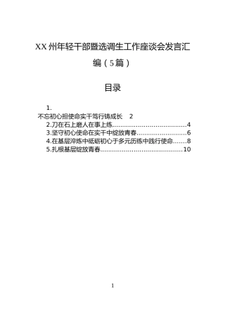 XX州年轻干部暨选调生工作座谈会发言汇编（5篇）