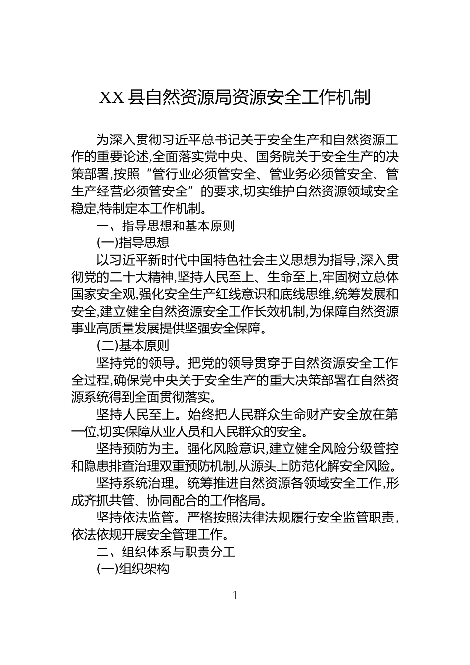 XX县自然资源局资源安全工作机制_第1页