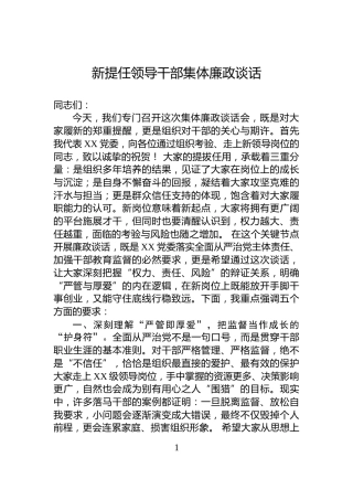 新提任领导干部集体廉政谈话
