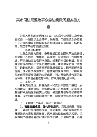 某市司法局整治群众身边腐败问题实施方案