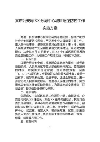 某市公安局XX分局中心城区巡逻防控工作实施方案