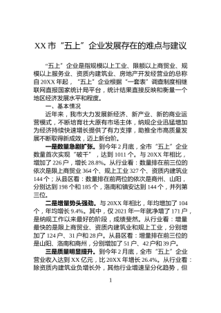 XX市“五上”企业发展存在的难点与建议