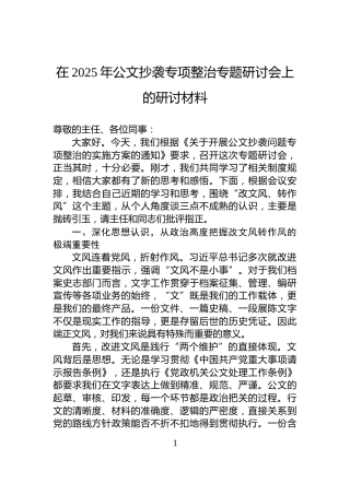 在2025年公文抄袭专项整治专题研讨会上的研讨材料