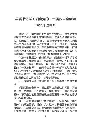 县委书记学习领会党的二十届四中全会精神的几点思考