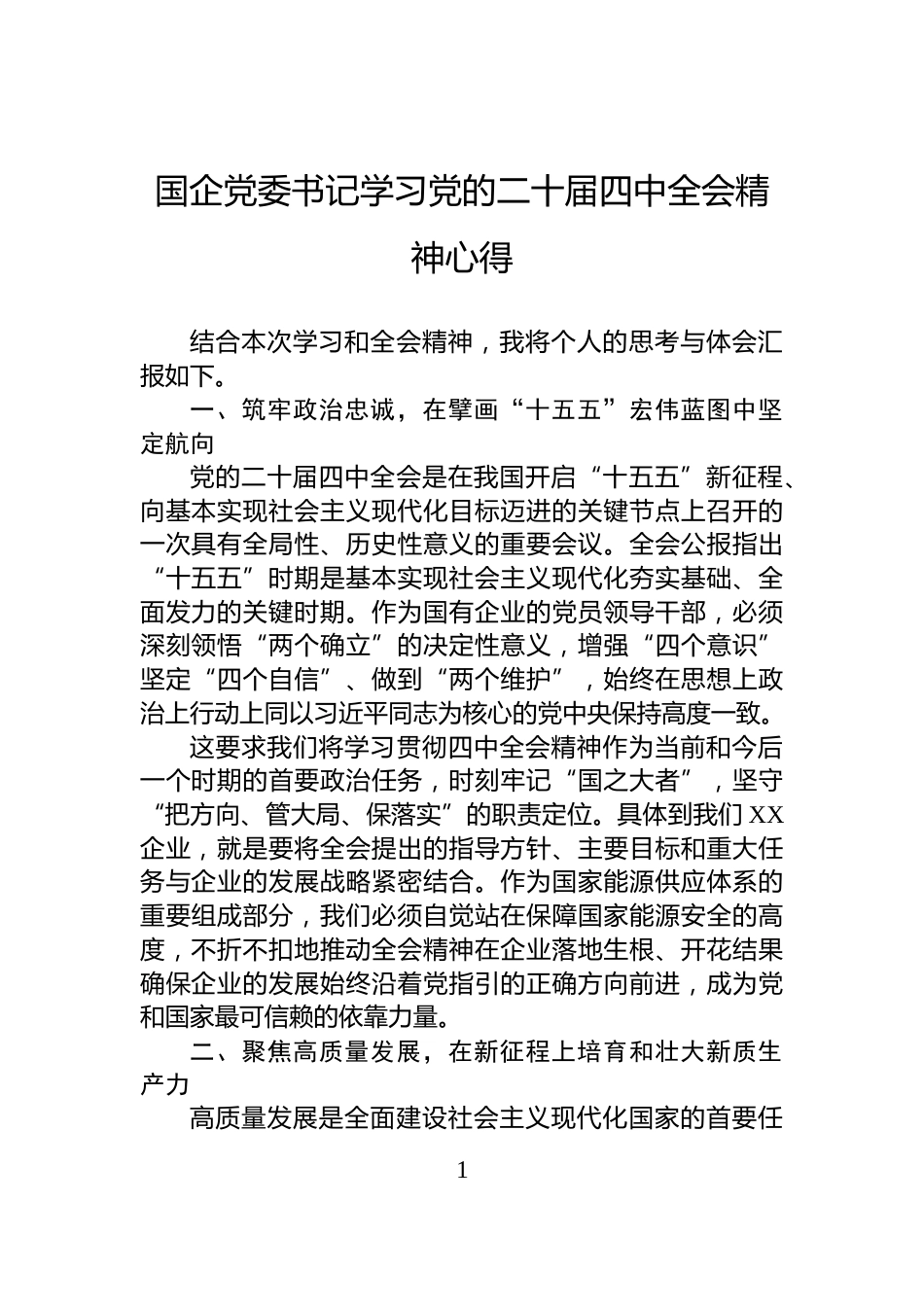 国企党委书记学习党的二十届四中全会精神心得_第1页
