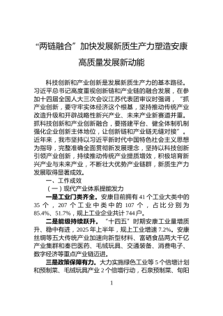“两链融合”加快发展新质生产力塑造安康高质量发展新动能