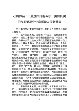 心得体会：以更加昂扬的斗志、更加扎实的作风谱写企业高质量发展新篇章