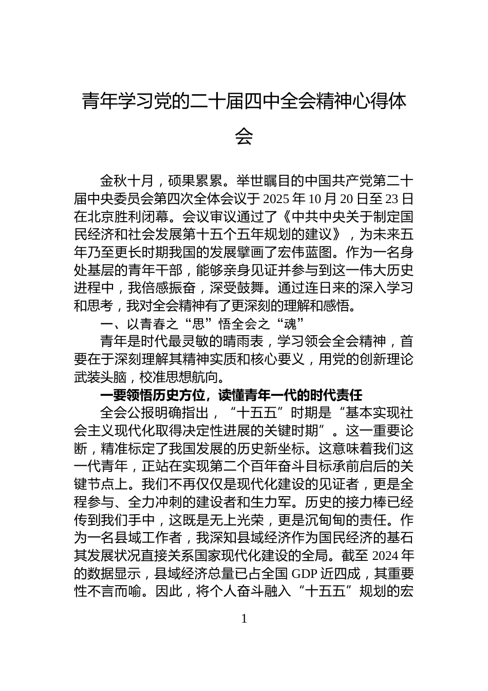 青年学习党的二十届四中全会精神心得体会_第1页