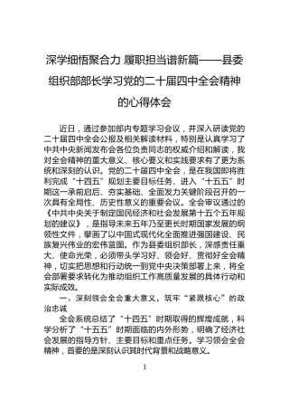 深学细悟聚合力+履职担当谱新篇——县委组织部部长学习党的二十届四中全会精神的心得体会