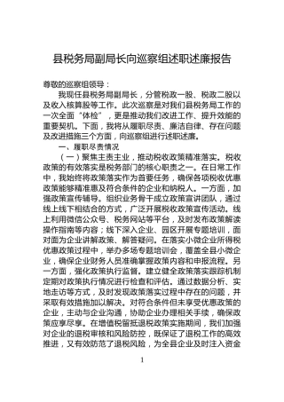 县税务局副局长向巡察组述职述廉报告