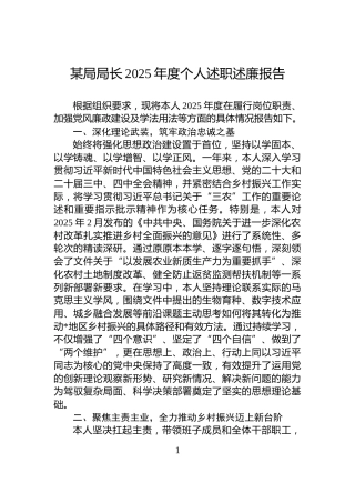 某局局长2025年度个人述职述廉报告