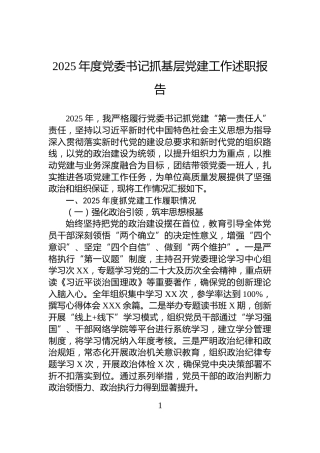 2025年度党委书记抓基层党建工作述职报告