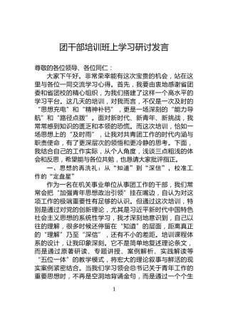 团干部培训班上学习研讨发言