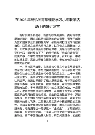 在2025年局机关青年理论学习小组联学活动上的研讨发言
