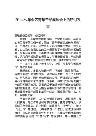 在2025年全区青年干部座谈会上的研讨发言