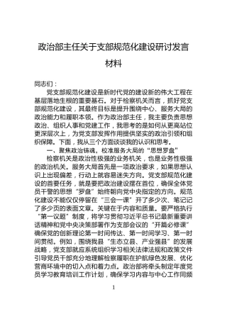 政治部主任关于支部规范化建设研讨发言材料